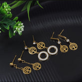 Stainless Steel Gold/Rosegold Plated Three Pair Floral Dangle Earring